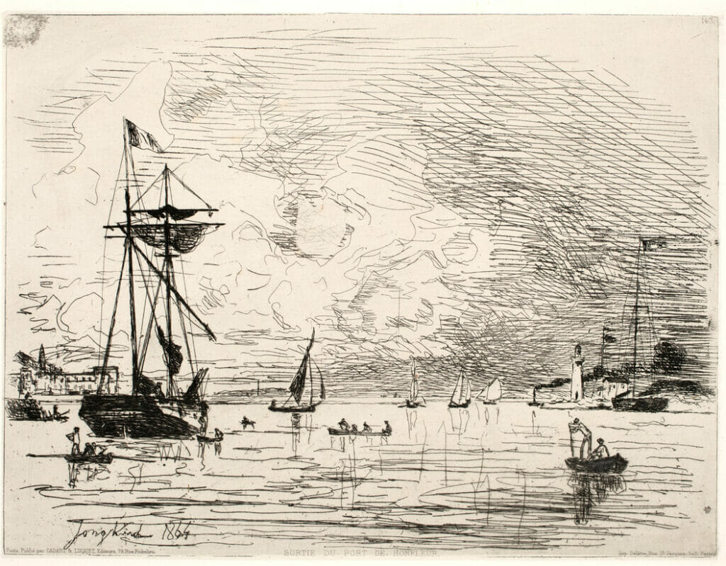 Sortie du Pont de Honfleur. Artist: Johann Barthold Jongkind. Date: 1864. Medium: etching and chine colle.