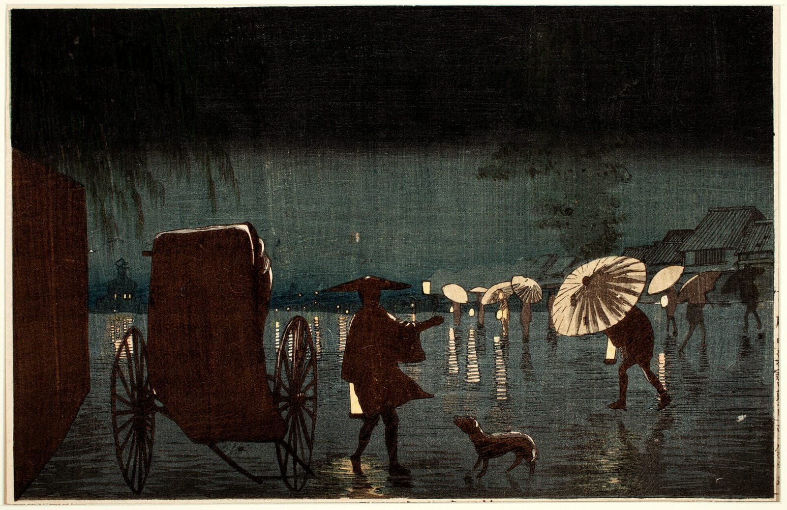 Night Rain at Yanagiwara. Artist: Kiyochika Kobayashi. Date: 1881. Medium: woodblock.
