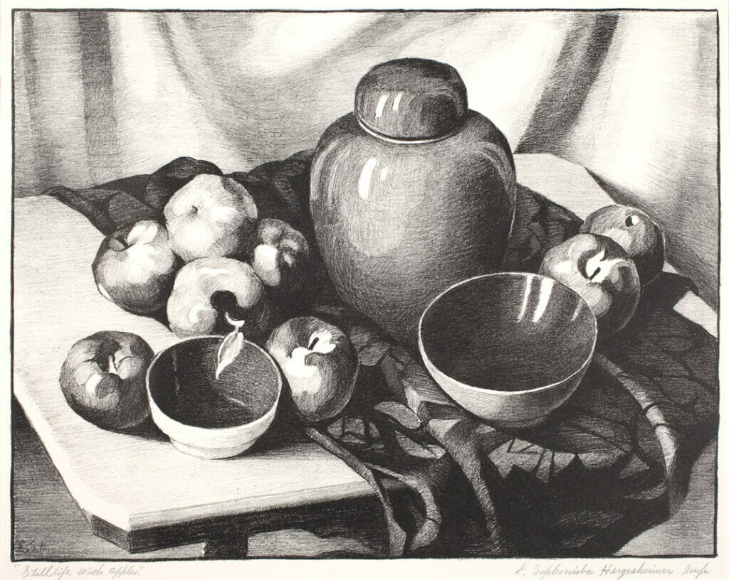 Still Life with Apples. Artist: Ella Sophonisba Hergesheimer. Date: 1937. Medium: lithograph.