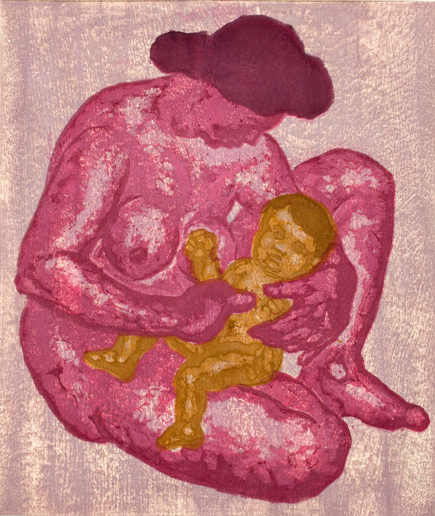 Mother and Child. Artist: Fumio Kitaoka. Date: 1948. Medium: color woodcut on paper.