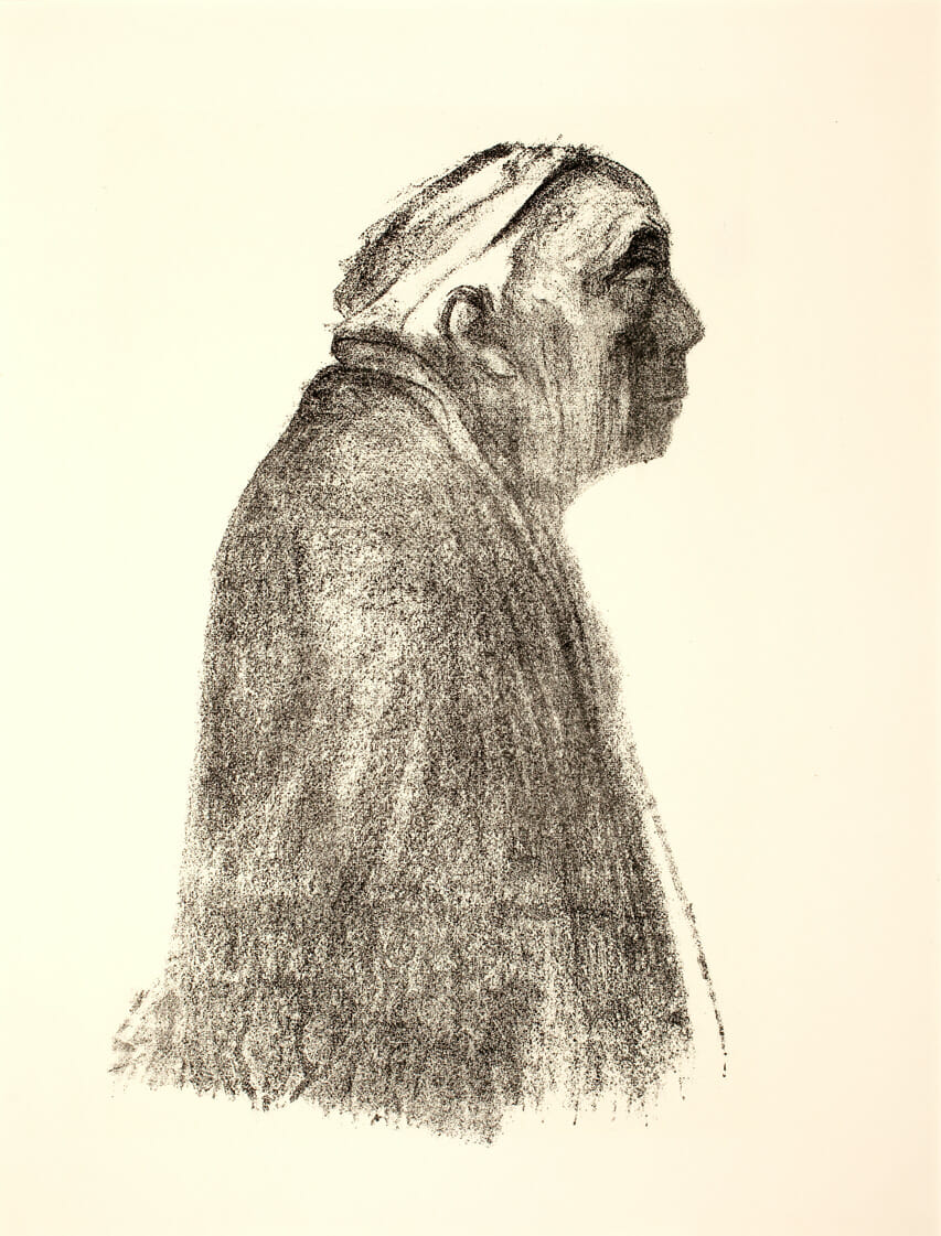 Selbstbildnis im Profil Nach Rechts [Self Portrait in profile to right]. Artist: Käthe Kollwitz. Date: 1938. Medium: lithograph.