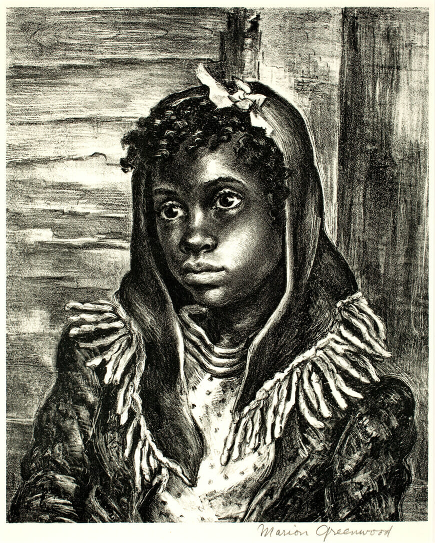 Fringed Scarf. Artist: Marion Greenwood. Date: 1946. Medium: lithograph.