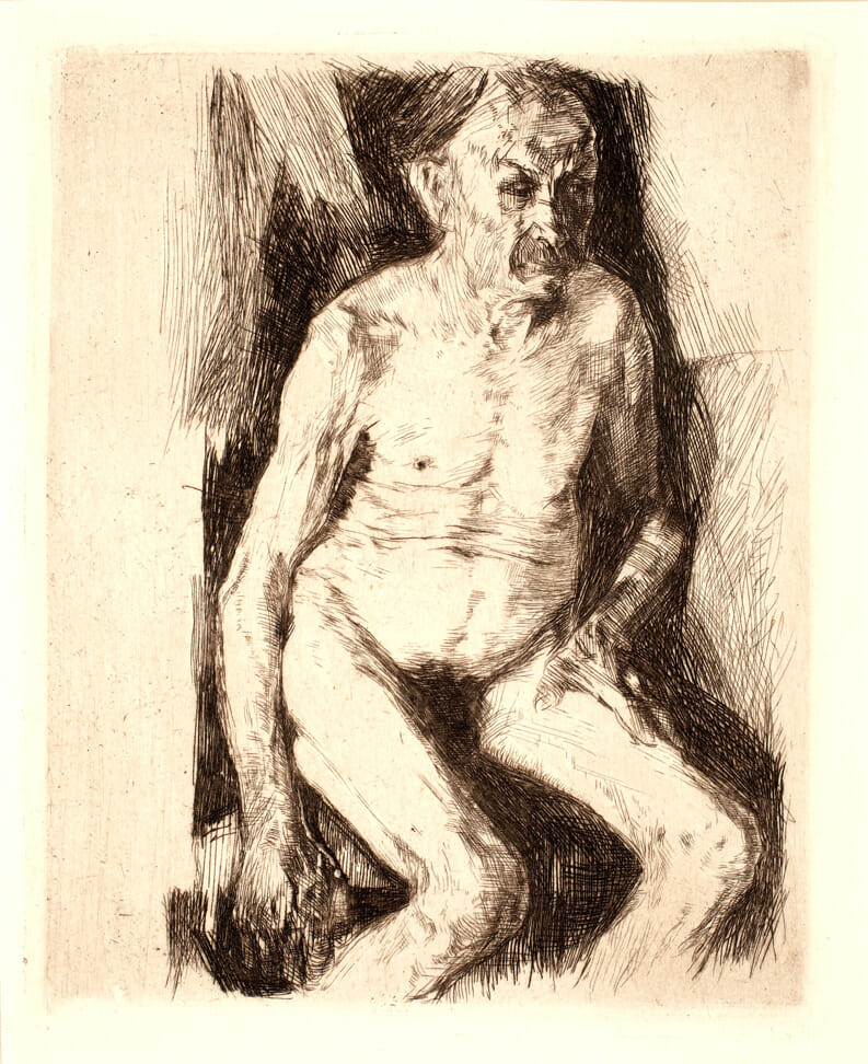 Sitzender Mannlicher Akt  [Nude Man Sitting]. Artist: Käthe Kollwitz. Date: 1891. Medium: etching.