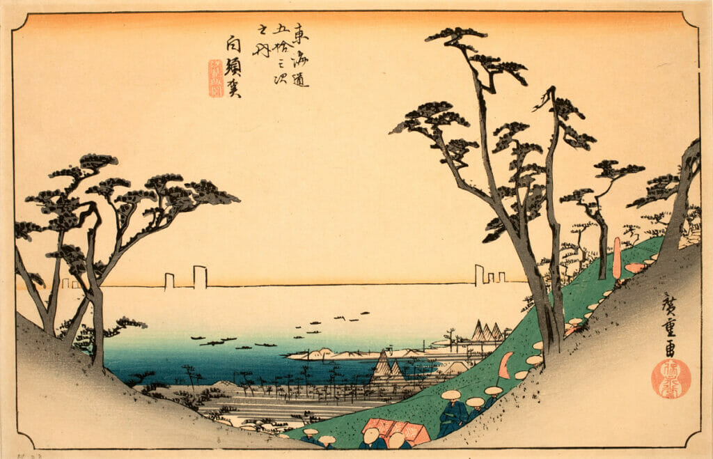 The First Tokaido, Shirasuka. Artist: Utagawa Hiroshige. Medium: woodblock.