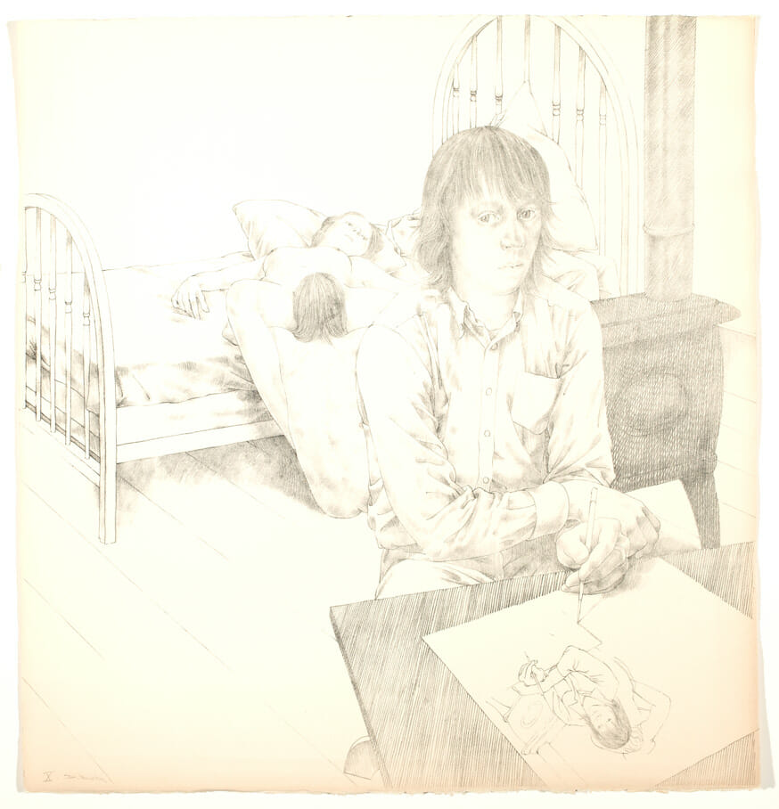 Self Portrait with Models. Artist: Dewitt Hardy. Date: 1976. Medium: lithograph.