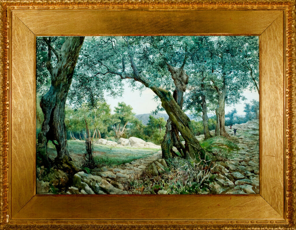 Landscape with Woodgatherers. Artist: Ettore Roesler Franz. Medium: watercolor.