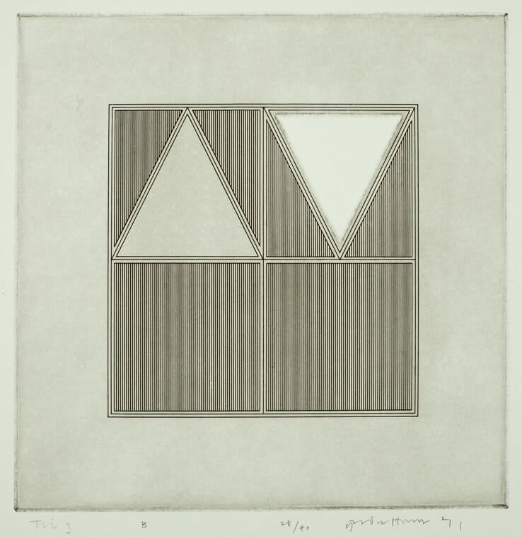 Triangle Within A Square 3. Artist: Gordon House. Date: 1971. Medium: etching.