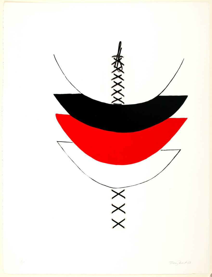 Lace I. Artist: Sir Terry Frost. Date: 1968. Medium: lithograph with leather laces.
