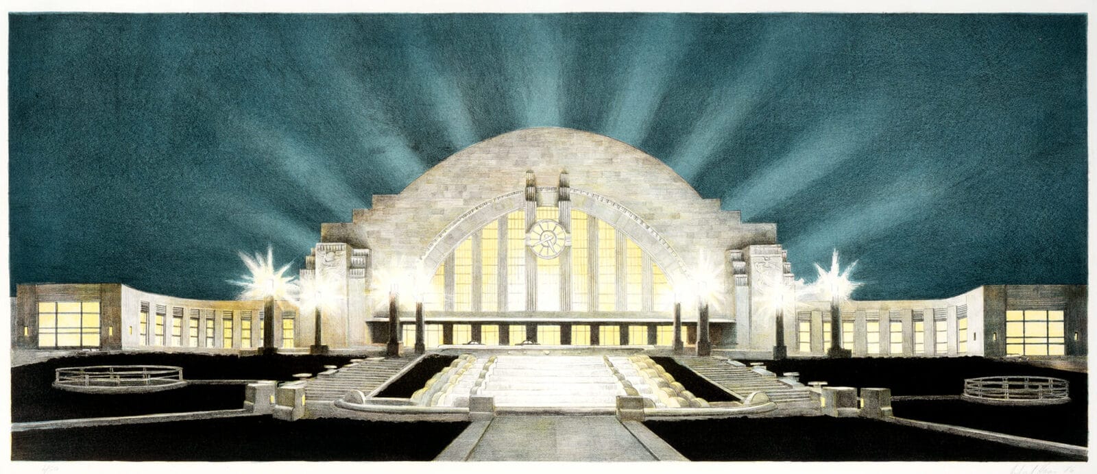 Railroad Terminal-Cincinnati. Artist: Richard Haas. Date: 1986. Medium: lithograph.