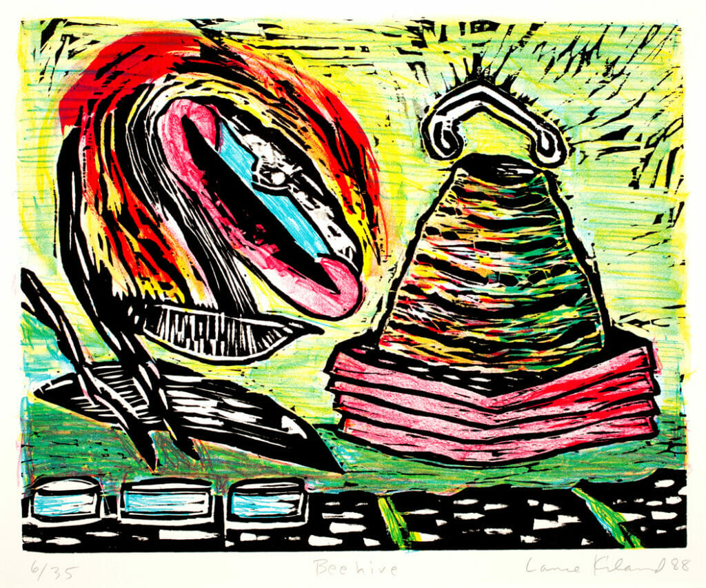 Beehive. Artist: Lance Kiland. Date: 1988. Medium: lithograph and woodcut.