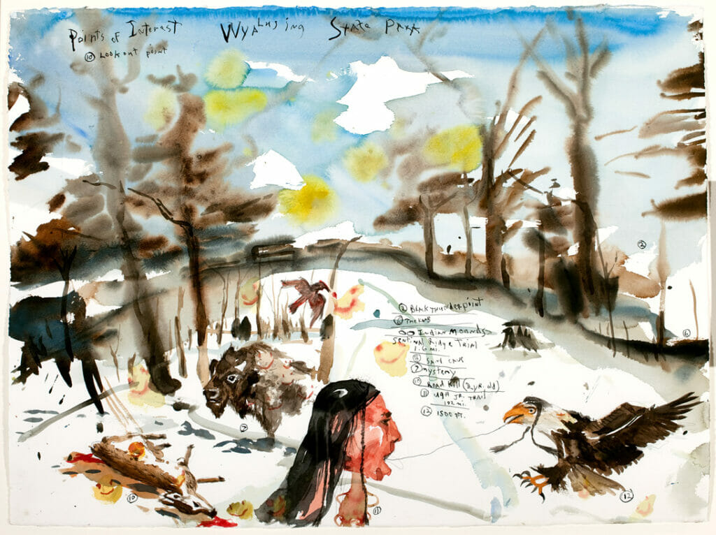 Points of Interest. Artist: Brad Kahlhamer. Date: 2000. Medium: watercolor and ink.