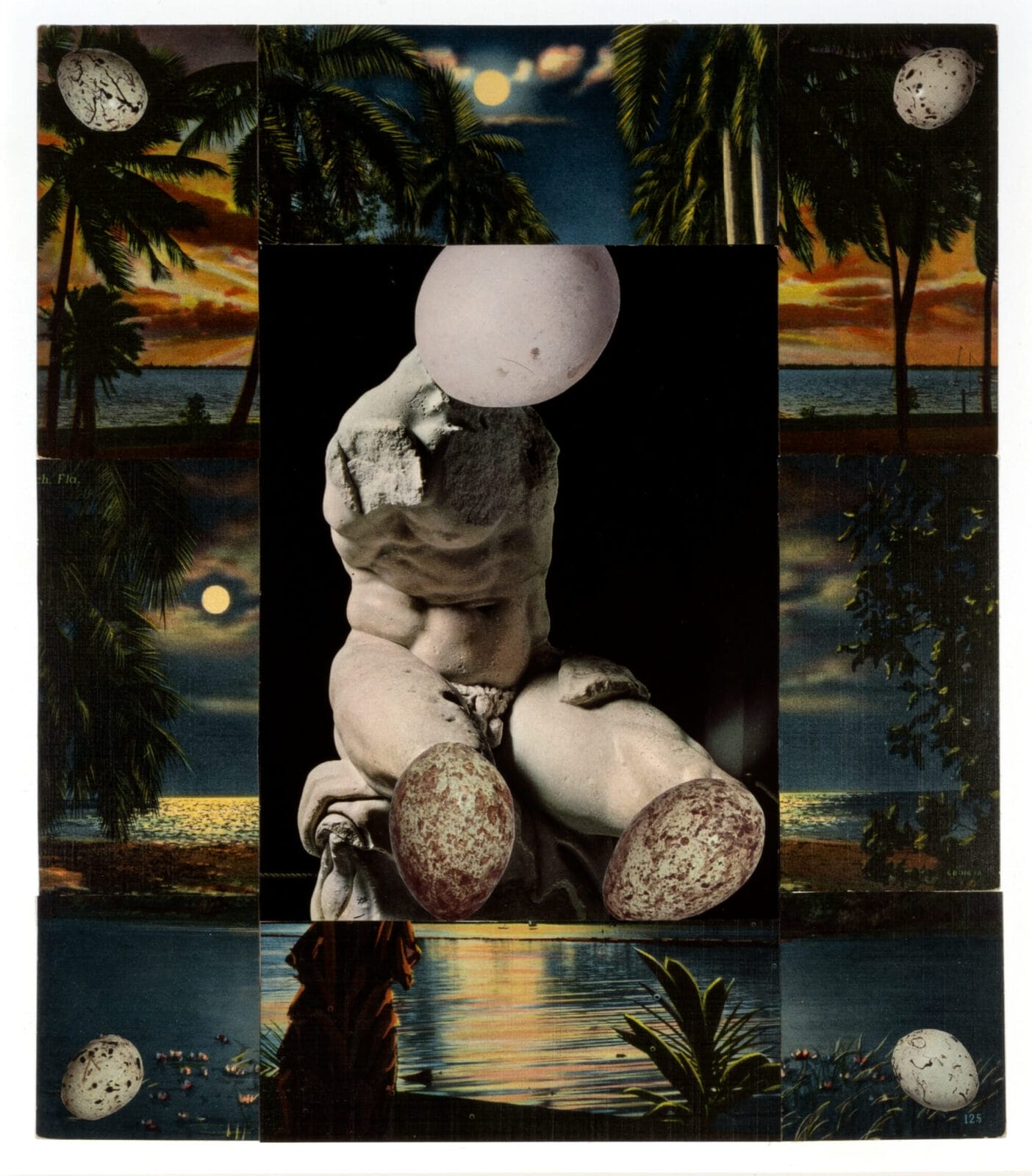 Egg Sculpture by Moonlight. Artist: James Garrett Faulkner. Date: 1995. Medium: collage on paper.