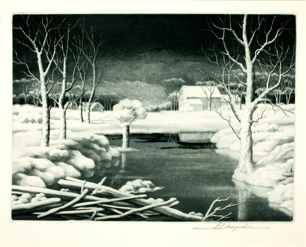 Winter Solitude. Artist: Samuel L. Margolies. Date: 1945. Medium: etching.