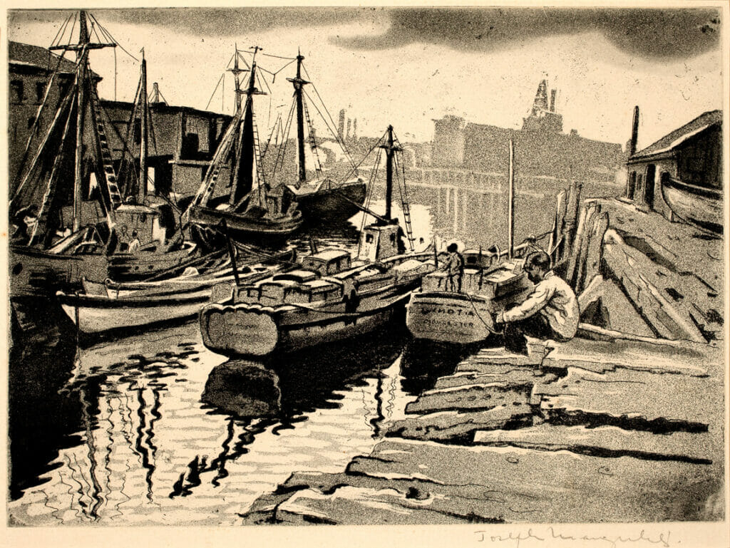 Reflections of Gloucester. Artist: Joseph Margulies. Date: 1943. Medium: aquatint.