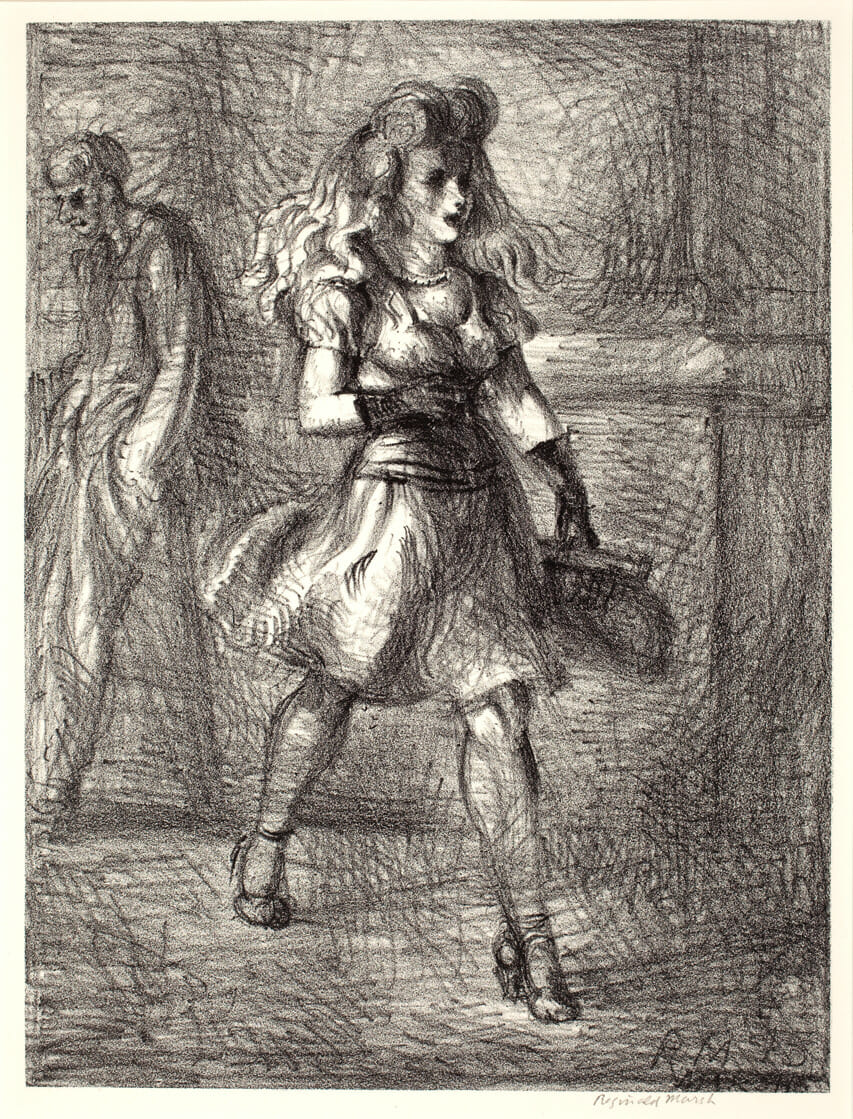 Girl Walking (Elevated). Artist: Reginald Marsh. Date: 1945. Medium: lithograph.