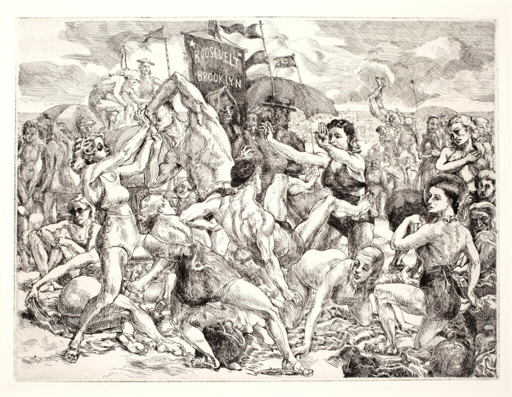 Coney Island Beach. Artist: Reginald Marsh. Date: 1936. Medium: etching.