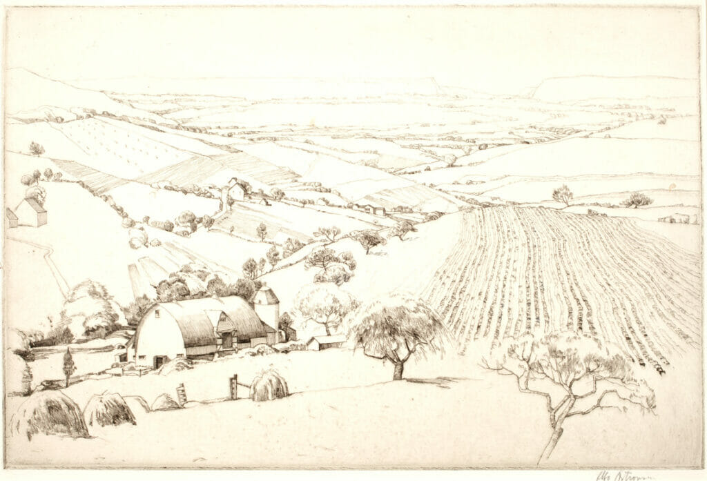 Pennsylvania Farm. Artist: Abbo Ostrowsky. Date: c. 1936. Medium: etching on paper.