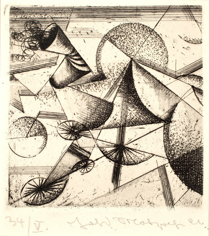 Höhen-Lokomobilchen. Artist: Johannes Molzahn. Date: 1921. Medium: etching.