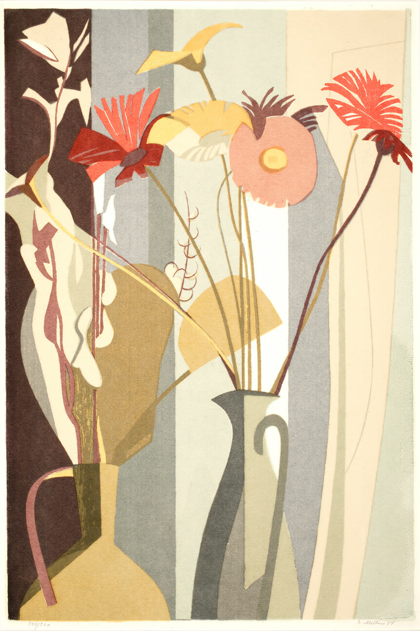 Flowers in Vase. Artist: Erling Merton. Date: 1954. Medium: screenprint.