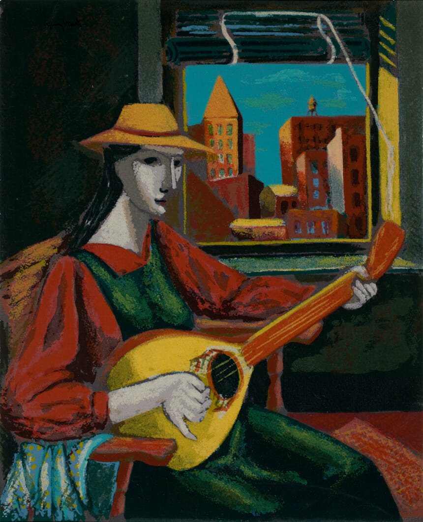 Woman with Mandolin. Artist: Henry Mark. Date: 1942. Medium: screenprint.