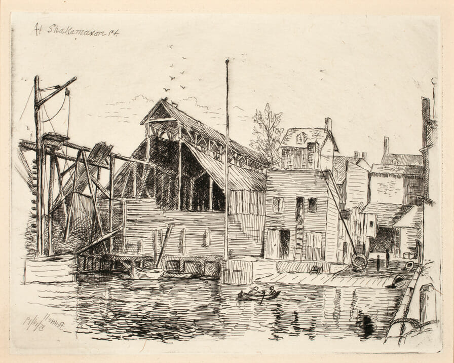 At Shakemaxon St.. Artist: Joseph Pennell. Medium: etching.