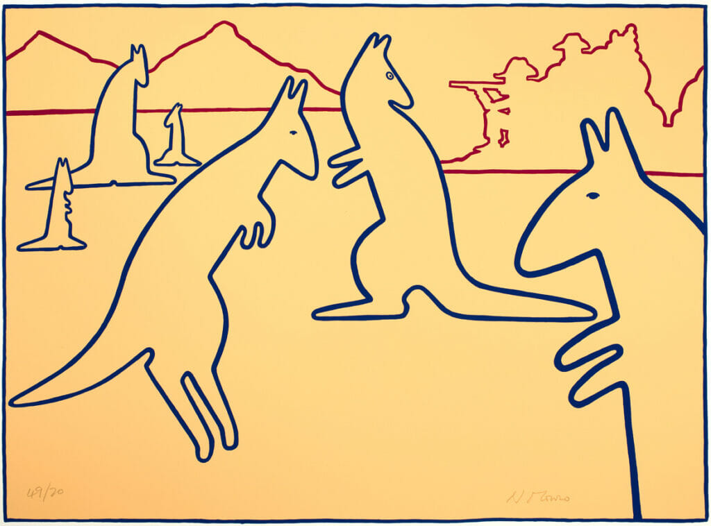 Kangaroos. Artist: Nicholas Monro. Date: 1971. Medium: screenprint.