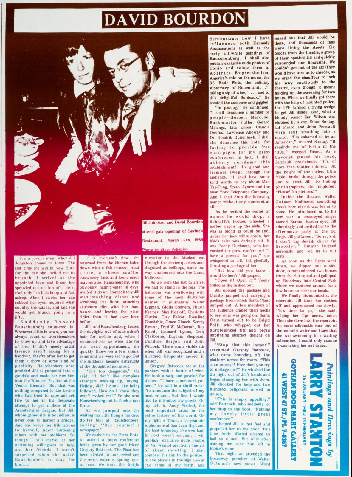 Culture Hero, Masterprint: Jill Johnston Exposed. Artist: Les Levine. Date: 1970. Medium: 28 offset lithographs on paper, cardboard, metal.