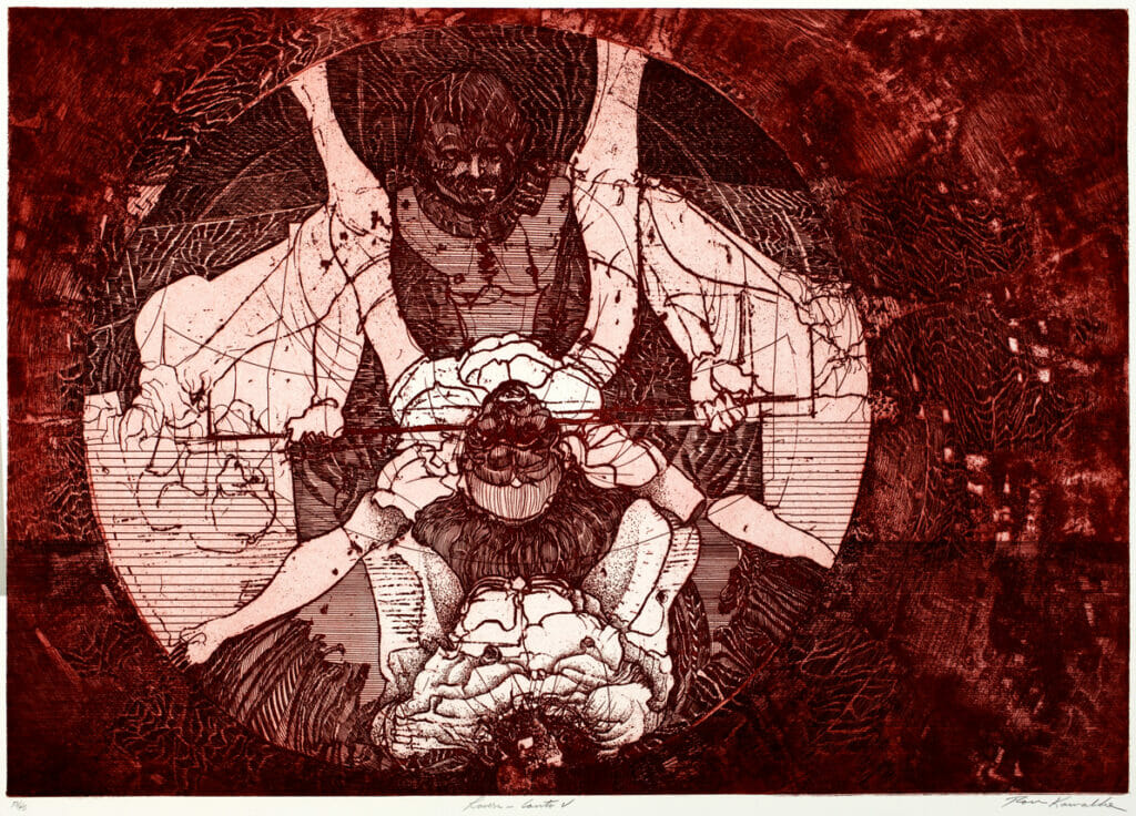 Inferno:  Lover’s Canto V. Artist: Ronald Kowalke. Date: 1970. Medium: etching on copper plate.