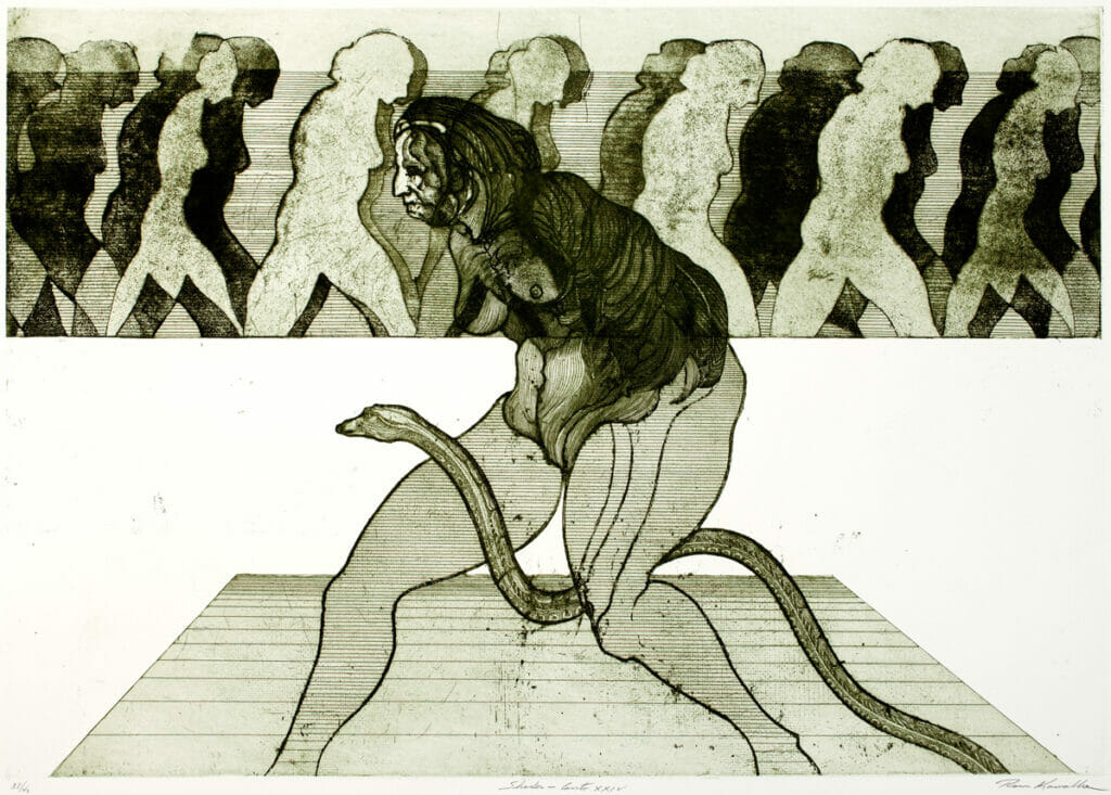Inferno:  Shades-Canto XXIV. Artist: Ronald Kowalke. Date: 1970. Medium: etching on copper plate.