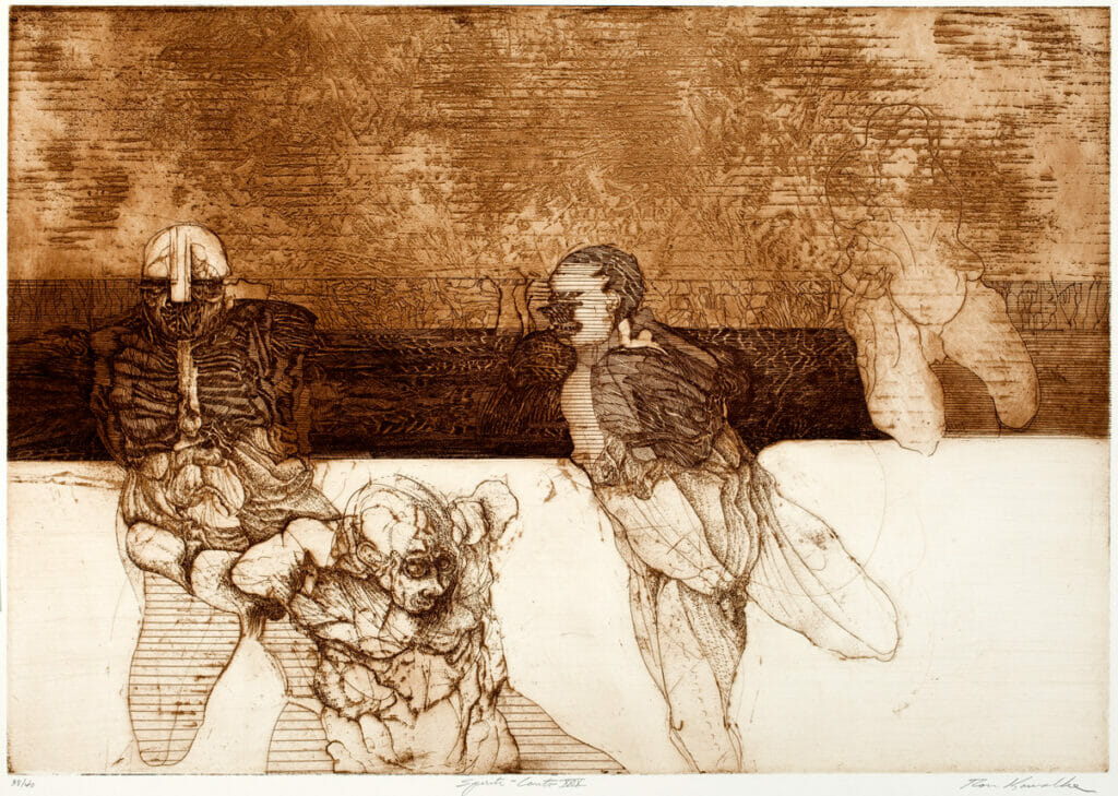 Inferno:  Spirits-Canto XXIX. Artist: Ronald Kowalke. Date: 1970. Medium: etching on copper plate.