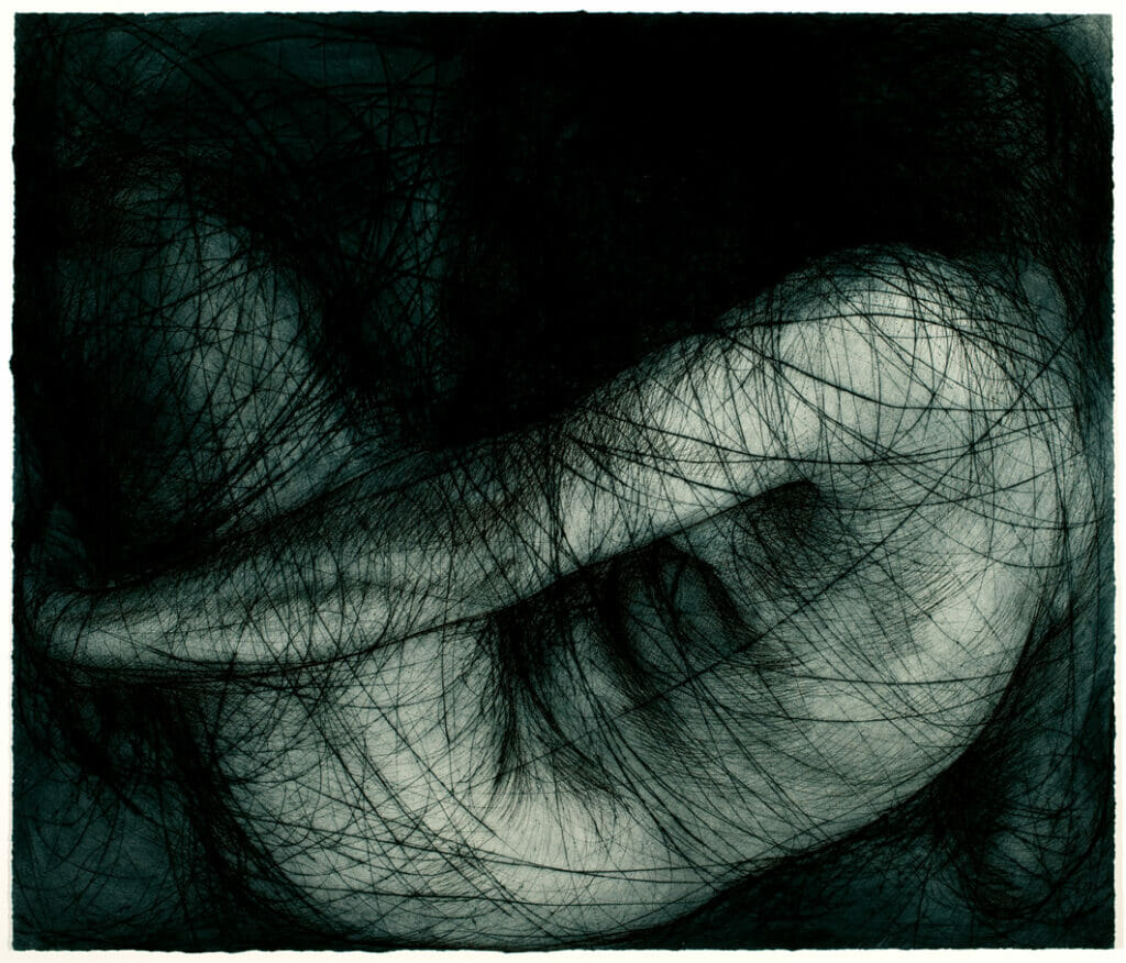 The Blue Nude ll. Artist: Phyllis McGibbon. Date: 1987. Medium: etching.