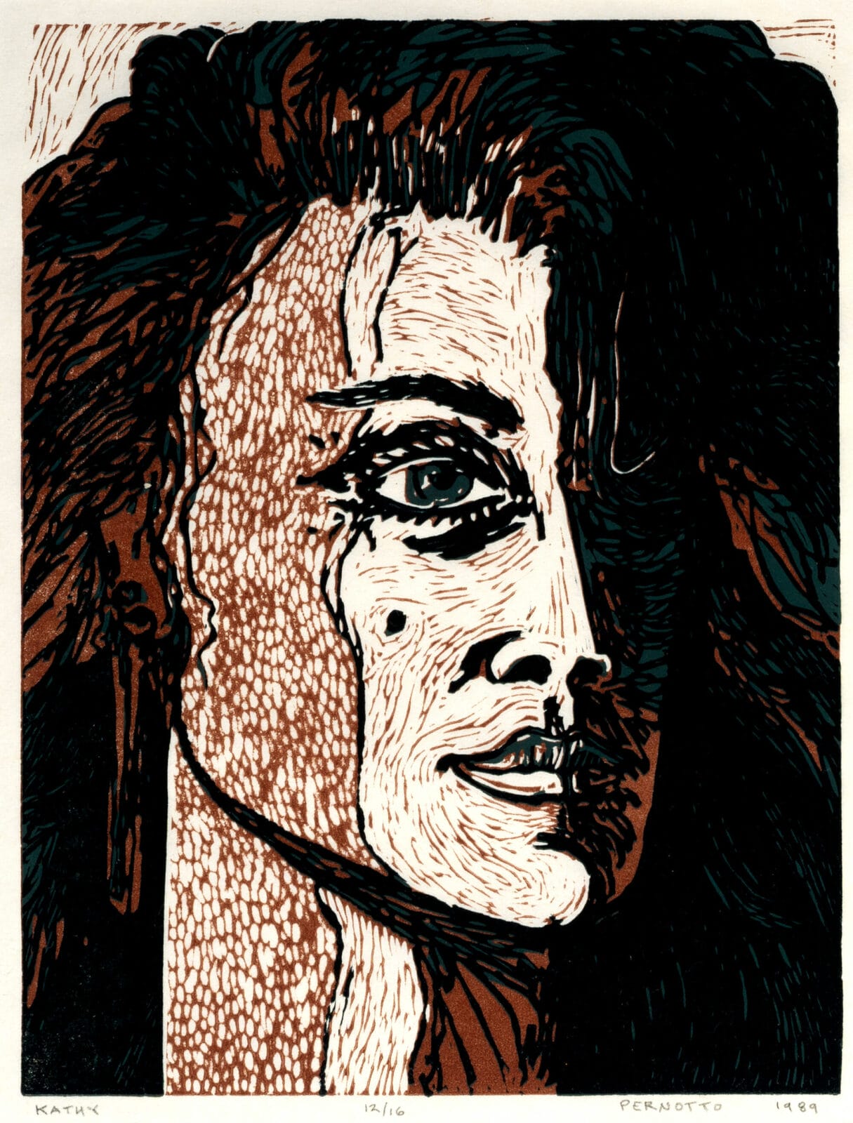 Kathy. Artist: James Pernotto. Date: 1989. Medium: linocut.
