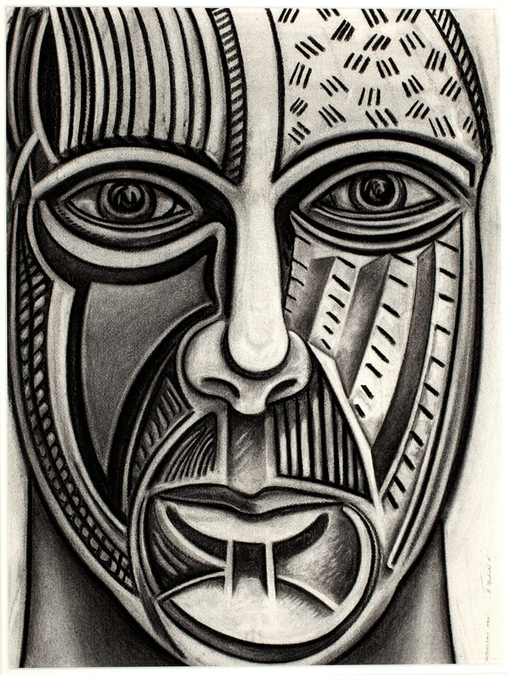 Self-Portrait Mask. Artist: Dennis Nechvatal. Date: 1981. Medium: charcoal.
