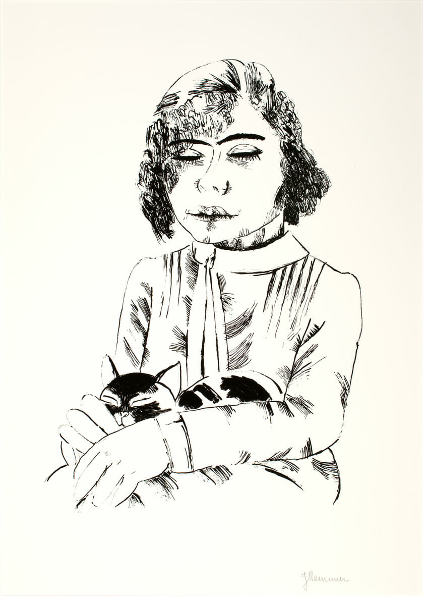 Mädchen mit Katze (Girl with Cat). Artist: Jeanne Mammen. Date: c. 1930. Medium: lithograph.
