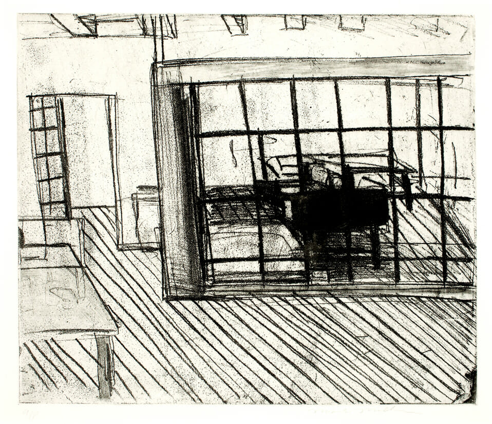 Untitled (printing room). Artist: Mark Mulhern. Date: 1995. Medium: soft-ground etching.
