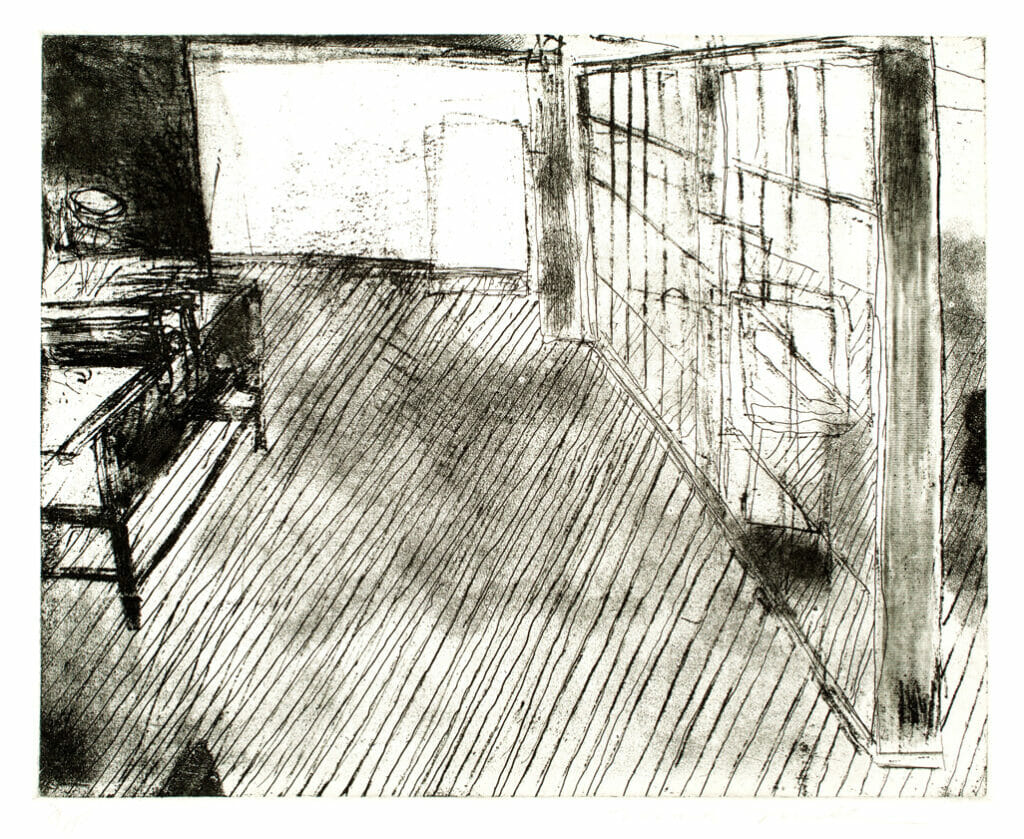 Untitled (printing room). Artist: Mark Mulhern. Date: 1995. Medium: soft-ground etching.