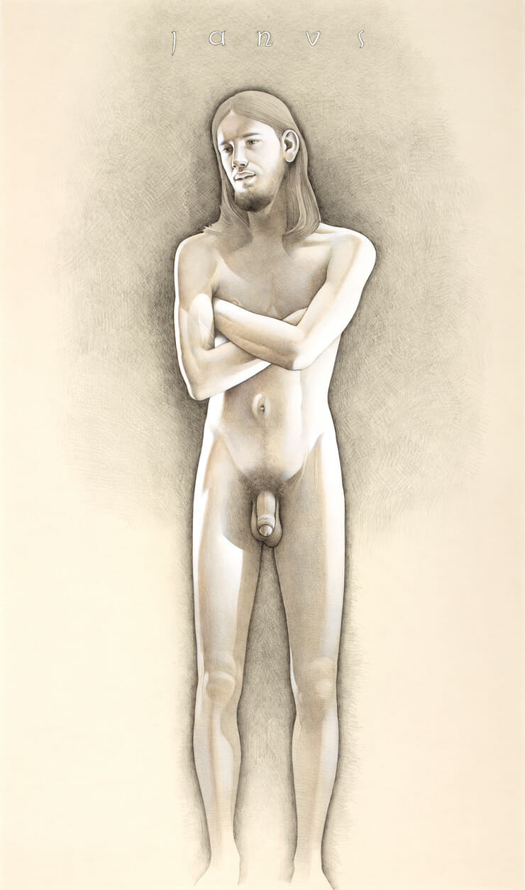 Janus. Artist: Richard Long. Date: 1973. Medium: pencil and acrylic glazes.
