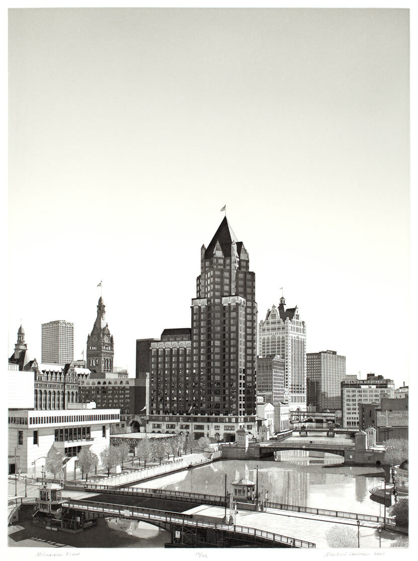 Milwaukee River. Artist: Martin Levine. Date: 2001. Medium: etching and aquatint.