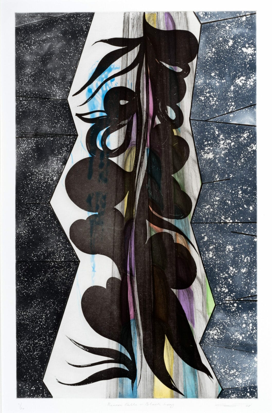 Rincon Falls Black Leaf. Artist: Chris Ofili. Date: 2008. Medium: color spit bite and sugar lift aquatint with drypoint on paper.