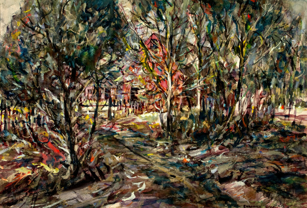 The Red Barn. Artist: Edward Ryan. Medium: watercolor.