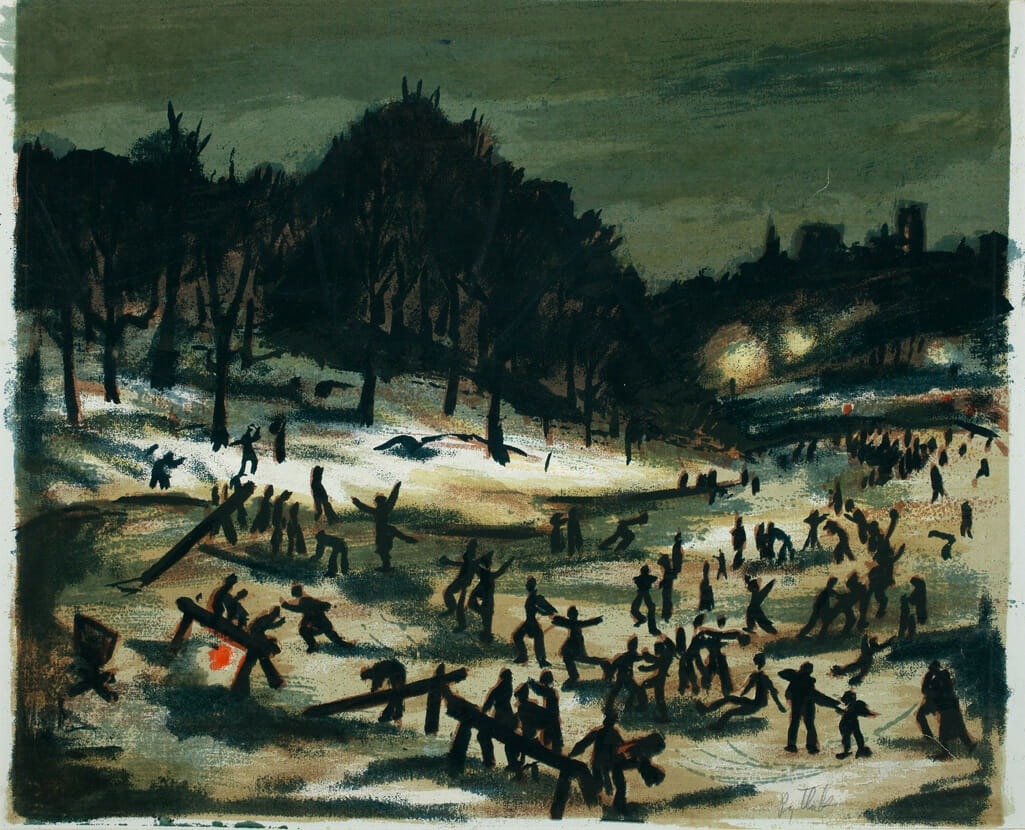 Night Skaters. Artist: Leonard Pytlak. Medium: screenprint.