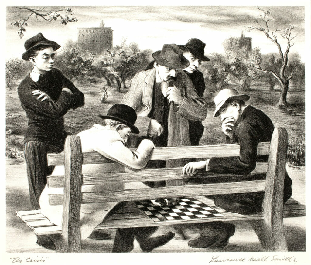 The Crisis. Artist: Lawrence Beall Smith. Date: 1941. Medium: lithograph.