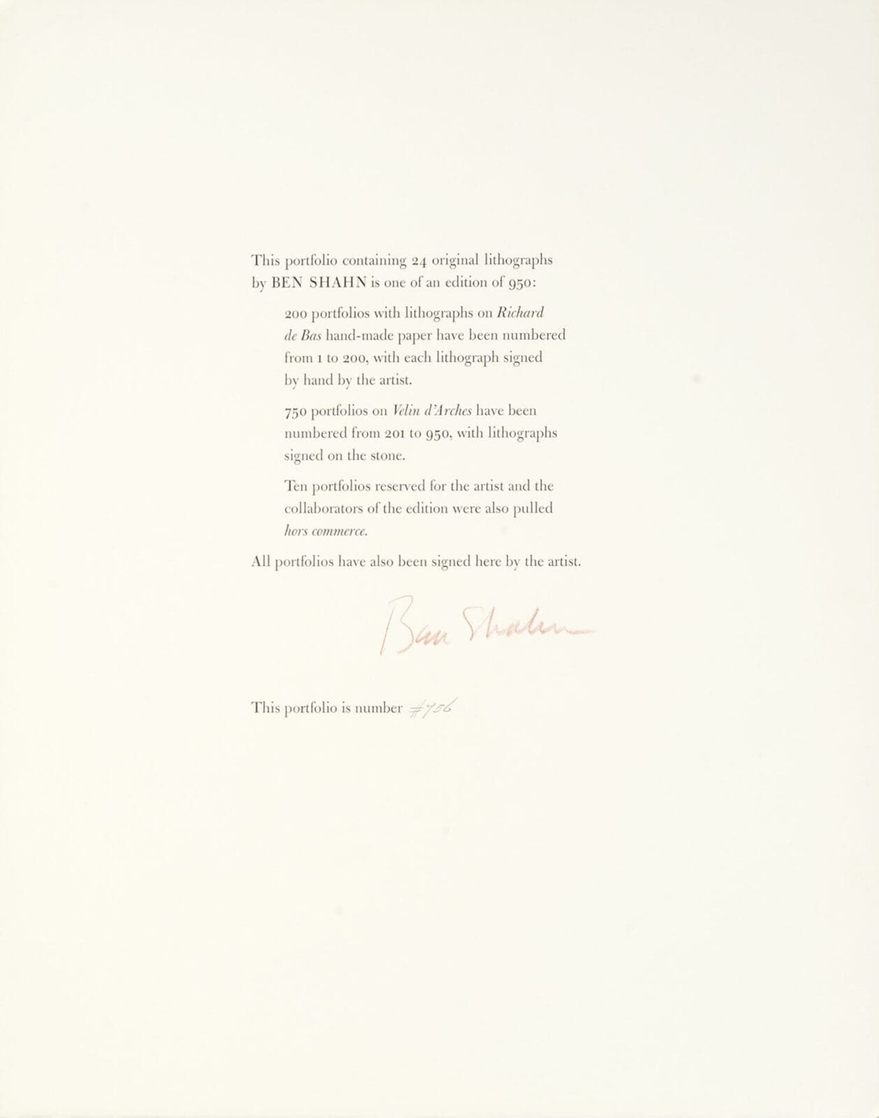 edition page. Artist: Ben Shahn. Date: 1968. Medium: lithograph.
