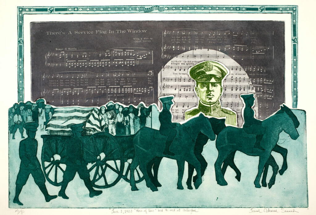 June 1, 1923 “Hero of Race” laid to rest at Arlington. Artist: Joann C. Sanneh. Date: 1975. Medium: intaglio.