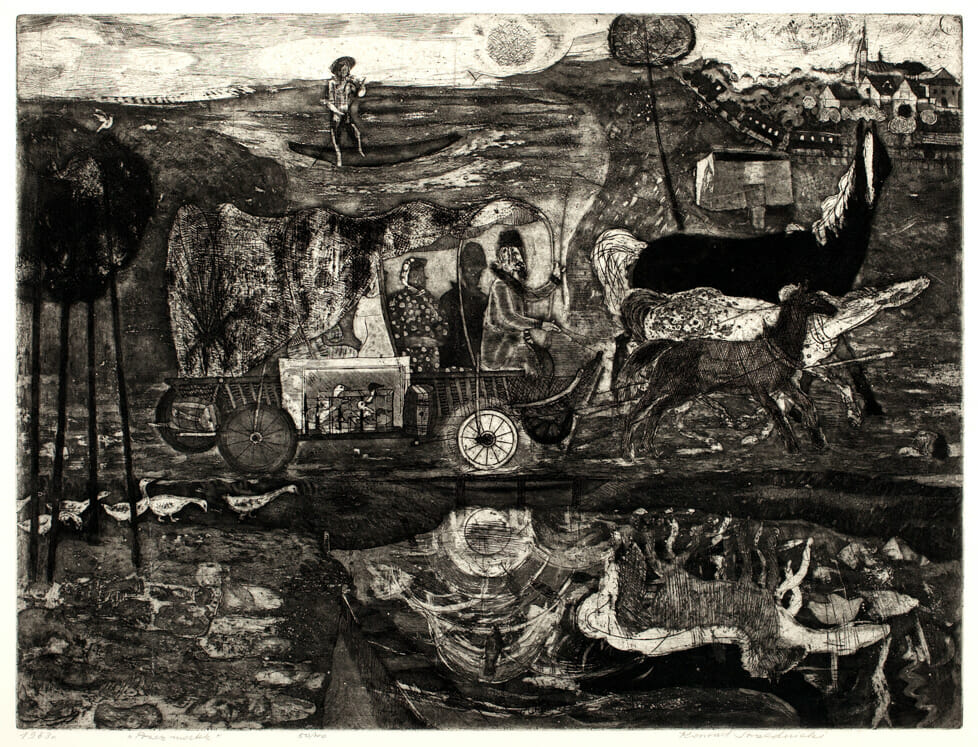 Through the Bridge (Przez Mostek). Artist: Konrad Srzednicki. Date: 1963. Medium: intaglio mixed techniques.
