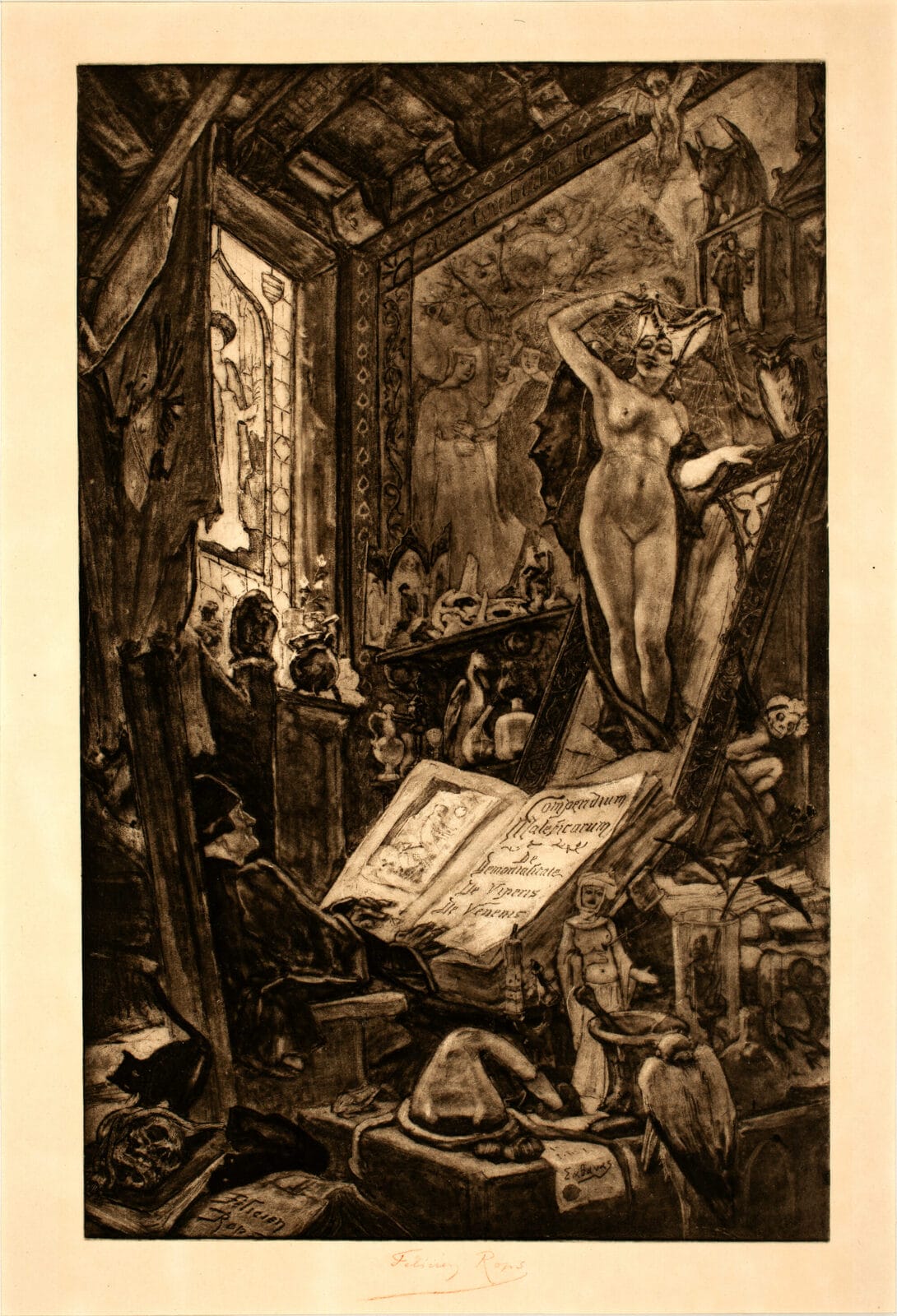 L’incantation. Artist: Félicien  Rops. Medium: soft ground etching.