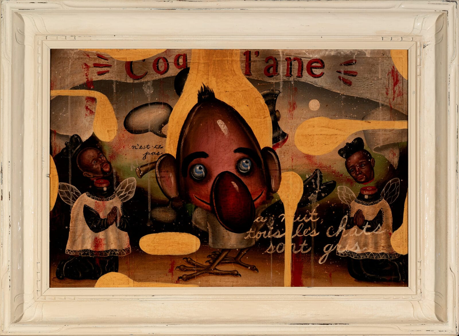 Kilroy-coq-à-l’àne. Artist: Fred Stonehouse. Date: 1999. Medium: acrylic on plywood.
