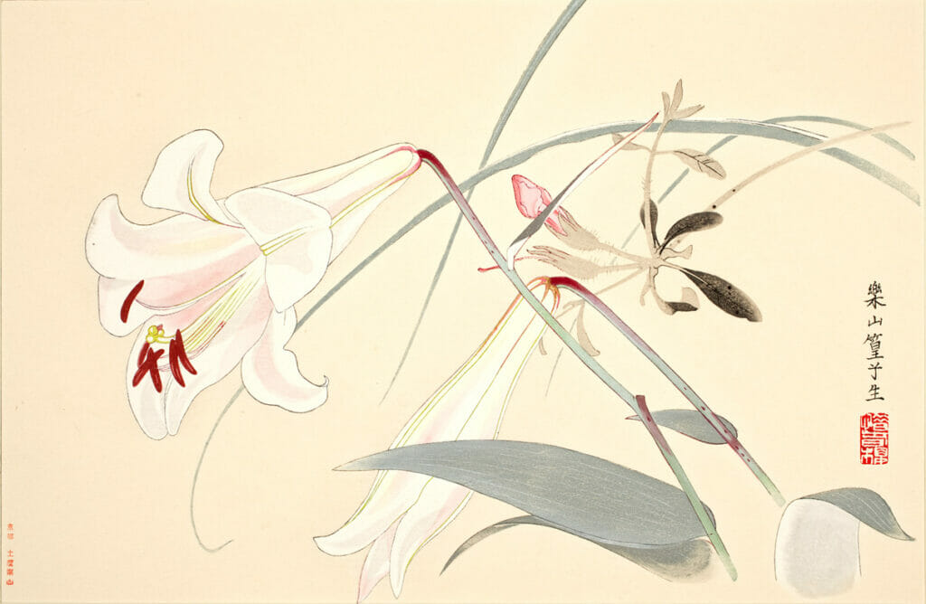 Lilies. Artist: Rakuzan Tsuchiya. Medium: woodblock.