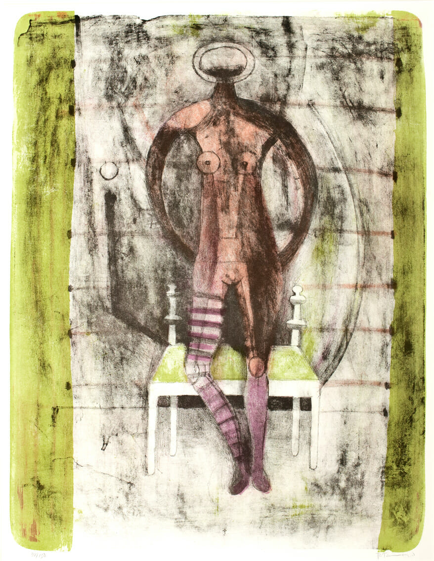 Femme aux bas mauves / Mujer con medias / Woman with Mauve Stockings. Artist: Rufino Tamayo. Date: 1969. Medium: litografía sobre papel / lithograph on paper.