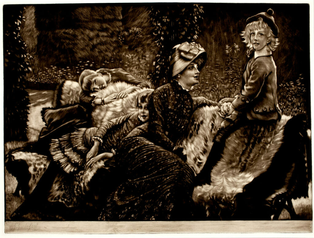 Le Banc de Jardin. Artist: James Jacques Joseph Tissot. Date: 1883. Medium: mezzotint, chine applique.